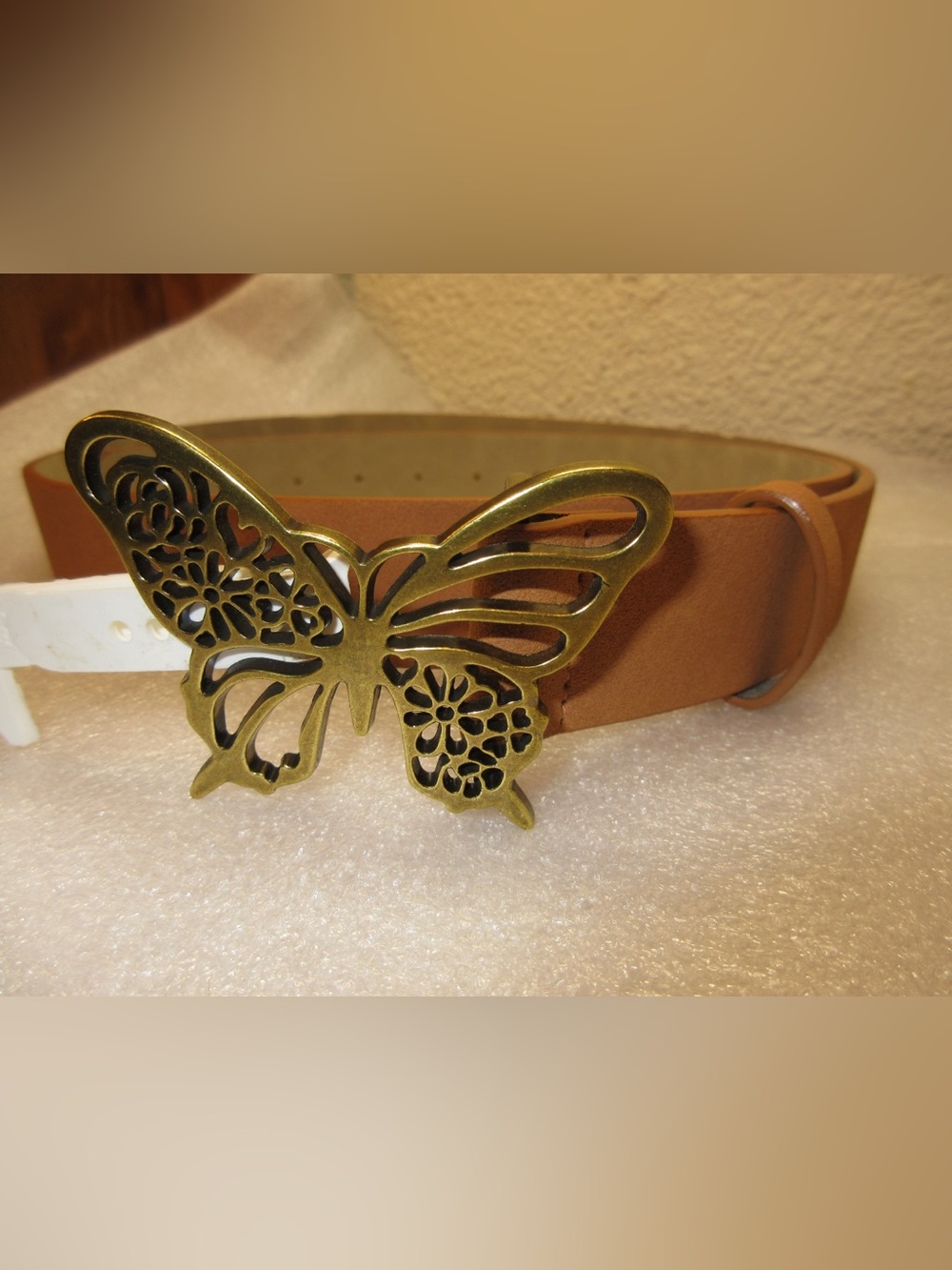 Time and Tru Tan Belt with Brass Butterfly Buckle